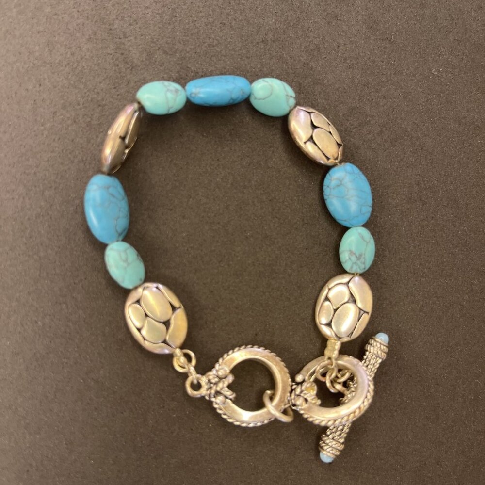 Brighton Silver & Turquoise Beaded Toggle Bracelet
